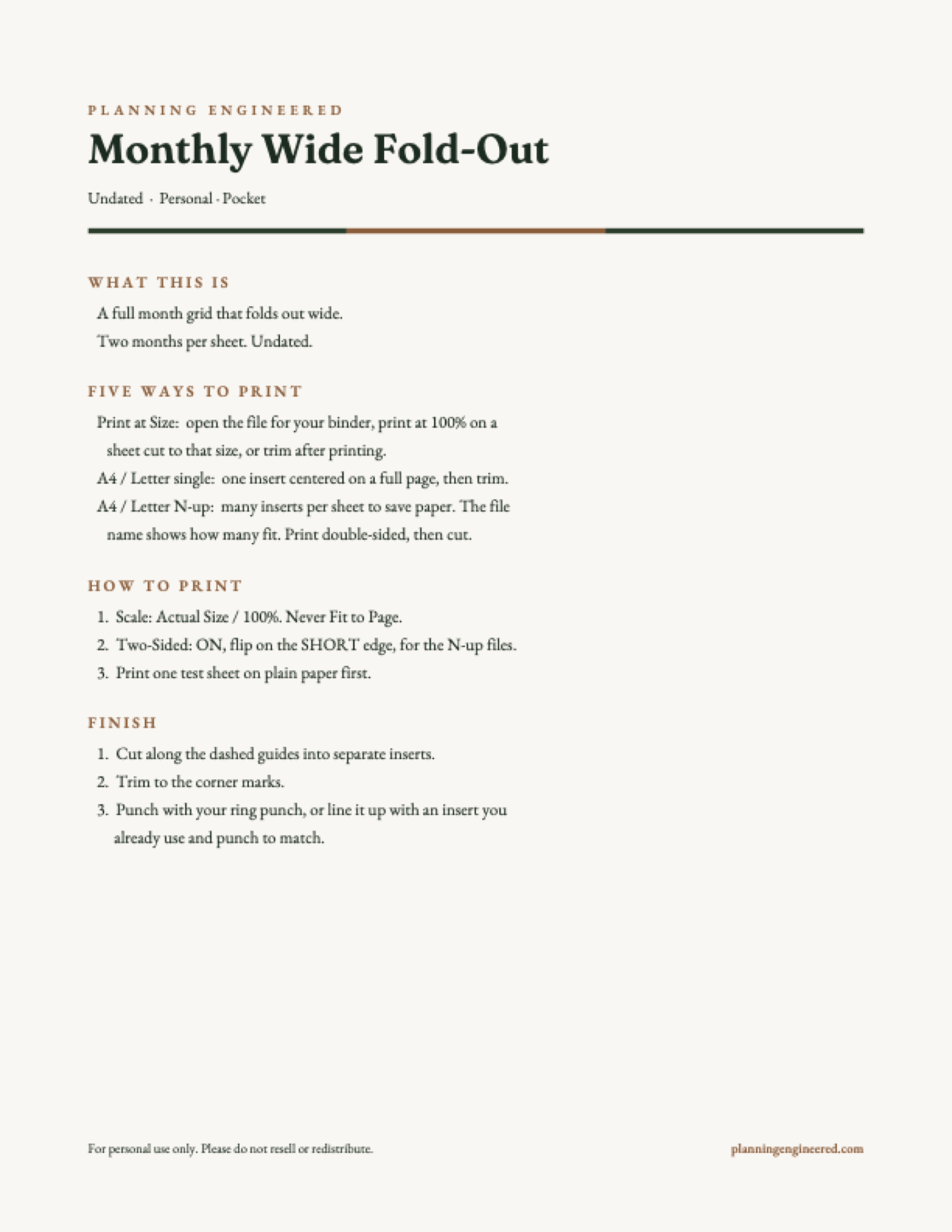 Monthly Wide Fold-Out - Print and Use Card