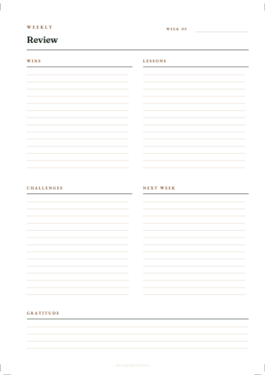 Undated Weekly Review Planner Insert