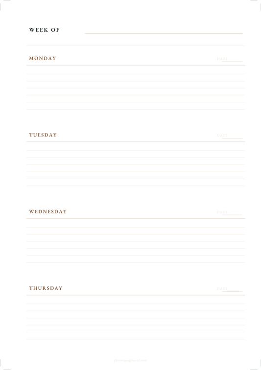 Undated Weekly Planner Insert (Week on Two Pages)