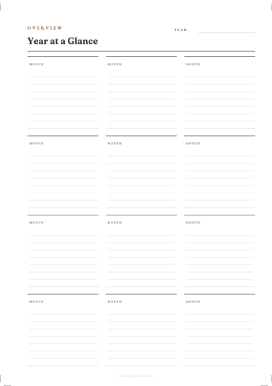 Undated Year at a Glance Planner Insert