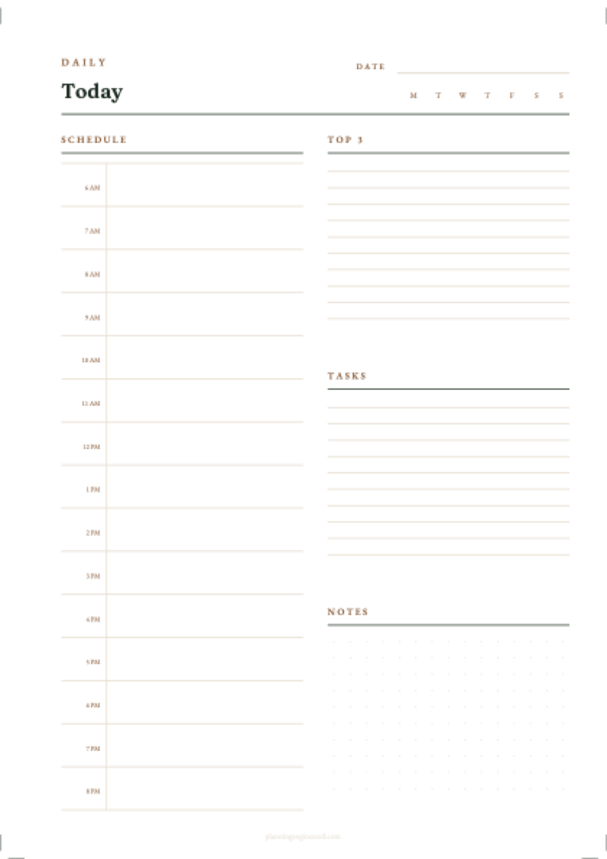 Daily Planner layout for The Complete Set, flat preview of the printable page