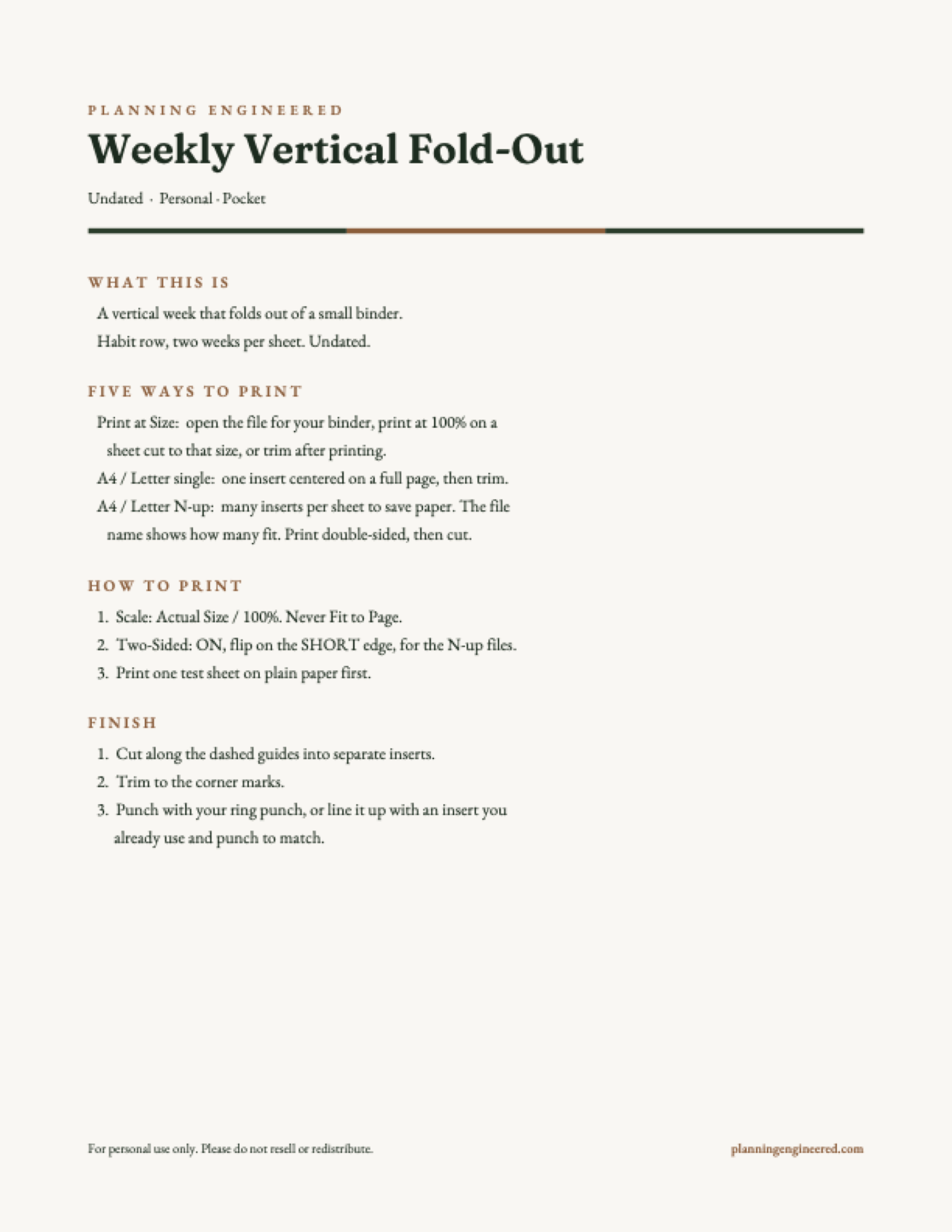 Weekly Vertical Fold-Out - Print and Use Card