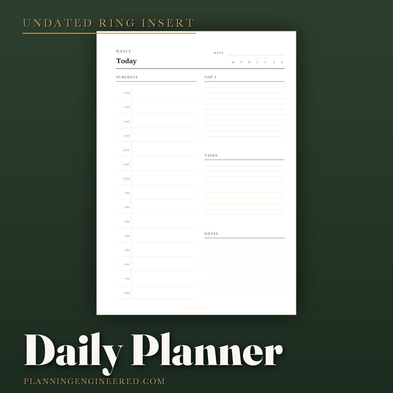 Undated Daily Planner Insert