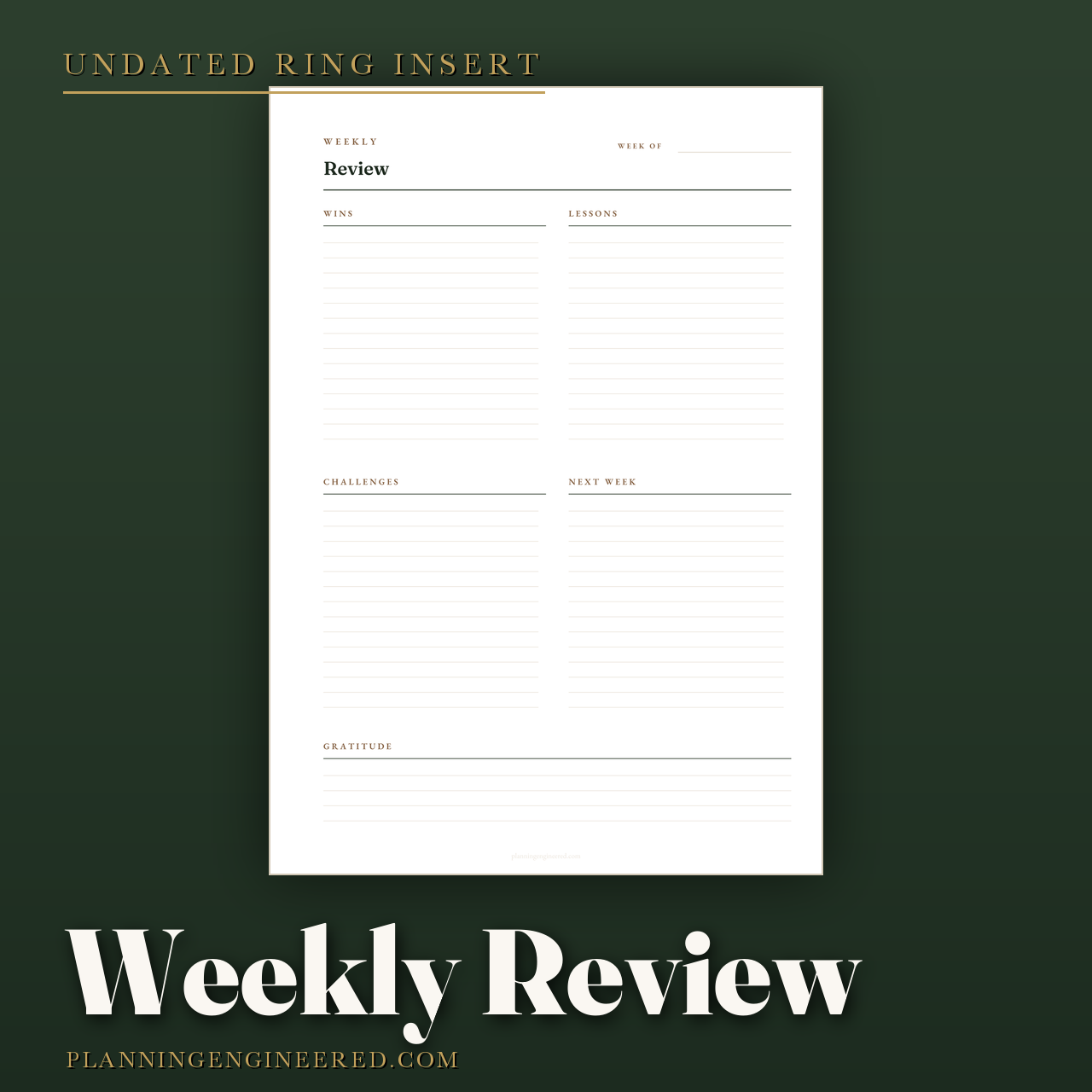 Undated Weekly Review Planner Insert